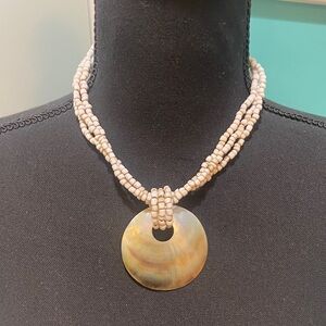 Chic Cream Beaded Necklace with shell Pendant